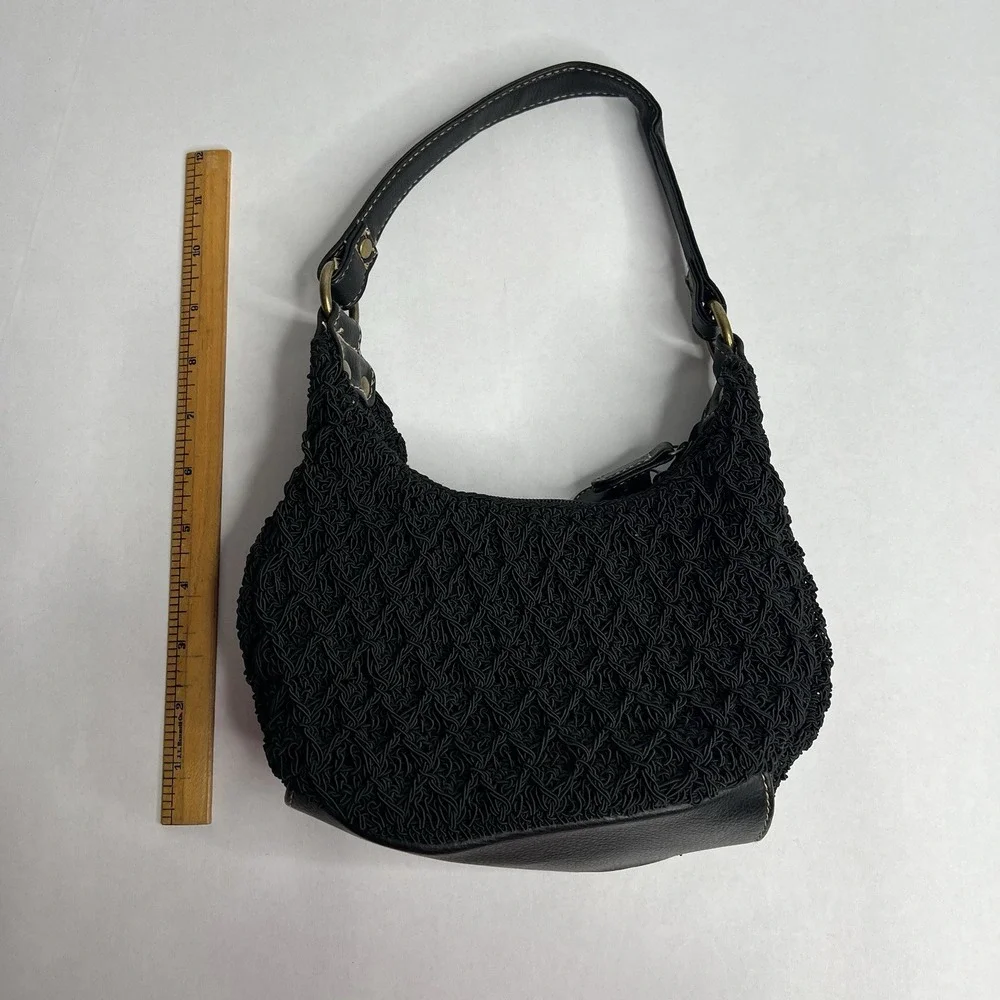 Small‎ Black Hobo Crochet Purse Shoulder Handbag Bag Pocket Unbrand Leather Trim